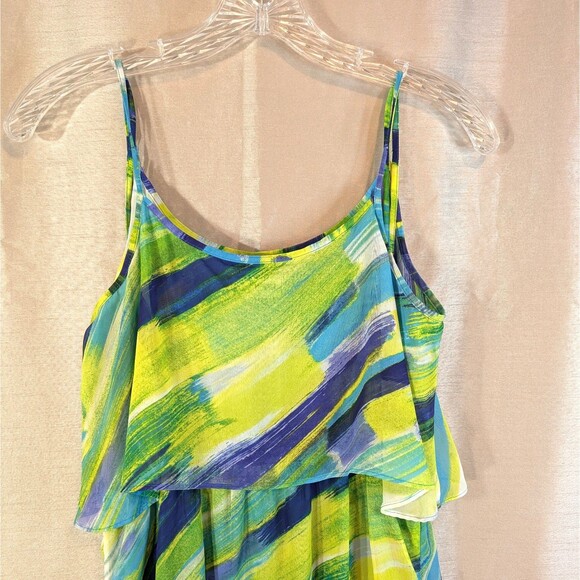 Calvin Klein Maxi Dress Women’s Size 8 Sleeveless Blouson Draped Blue Stripe - Picture 10 of 12